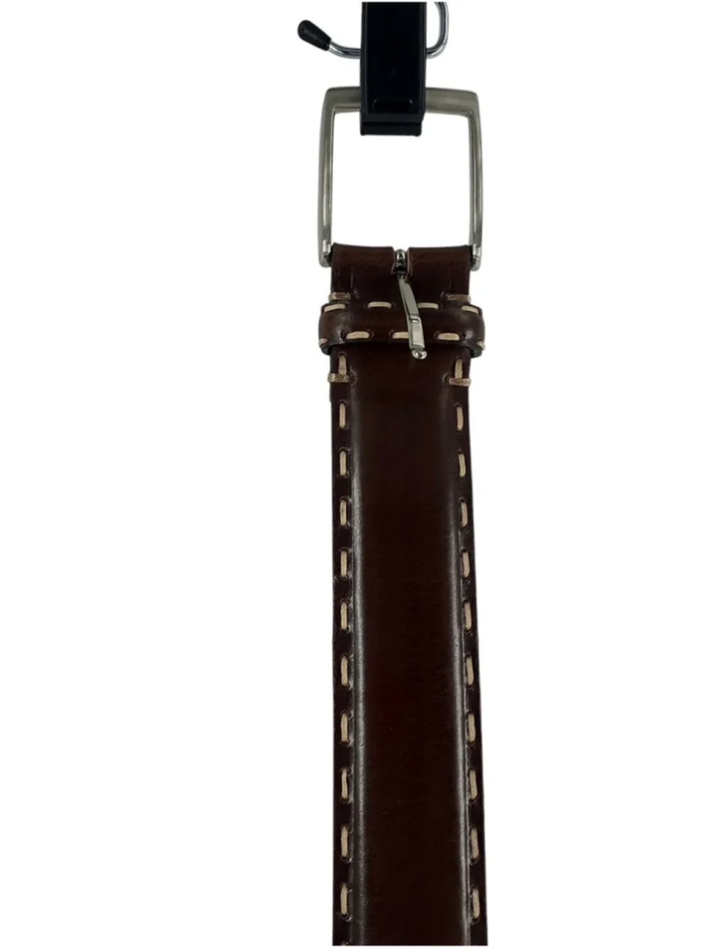 Canali Brown Leather Belt Contrast Stitch Handmade solid brass designer 85/100